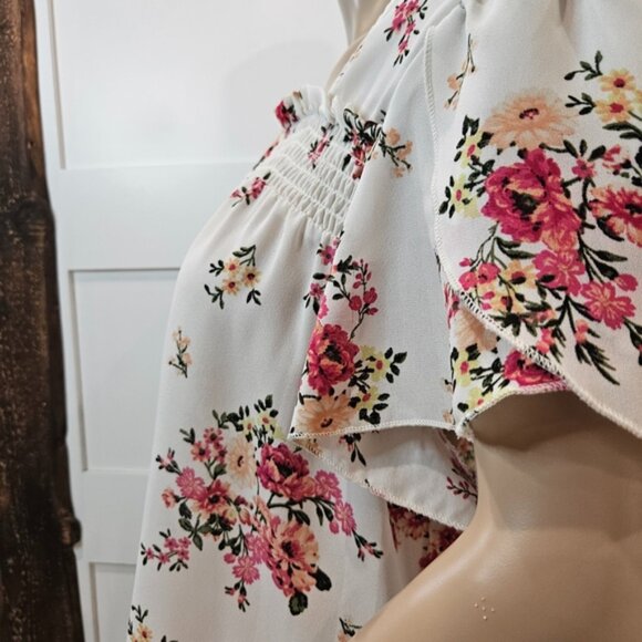 No Boundaries Floral Blouse XL Button Front Criss-Cross Back Recycled Poly - Picture 15 of 15